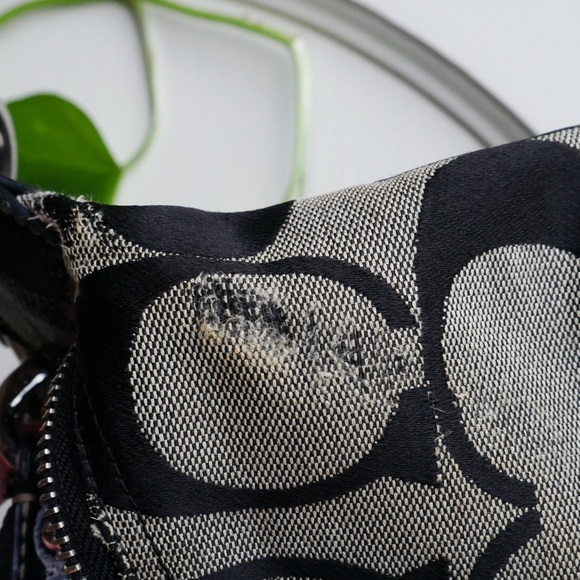 SOLD Shabby Chic Coach Signature Stripe Hobo Bag - Picture 11 of 12